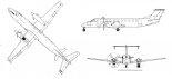 Beechcraft 1900C, rysunek w trzech rzutach. (Źródło: Technika Lotnicza i Astronautyczna nr 7/1988).