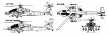 Śmigłowiec szturmowy McDonnell Douglas AH-64A ”Apache”, rysunek w trzech rzutach. (Źródło: Skrzydlata Polska nr 36/1990).
