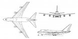 Boeing 747 SP, rysunek w trzech rzutach. (Źródło: Skrzydlata Polska nr 16/1976).