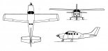 Cessna ”Pressurized Centurion”, rysunek w trzech rzutach. (Źródło: Skrzydlata Polska nr 5/1979).