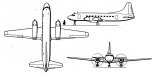 Convair CV-240 ”Convair-Liner”, rysunek w trzech rzutach. (Źródło: Skrzydlata Polska nr 31/1957).
