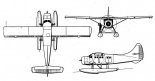 De Havilland Canada DHC-3 ”Otter” w wersji pływakowej, rysunek w trzech rzutach. (Źródło: Skrzydlata Polska nr 40/1957).