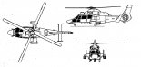 Aérospatiale AS 565SA ”Panther”, rysunek w trzech rzutach. (Źródło:  Skrzydlata Polska nr 26/1990).