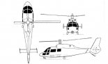 Aerospatiale SA 365N ”Dauphin 2”, rysunek w trzech rzutach. (Źródło: Skrzydlata Polska nr 38/1979)